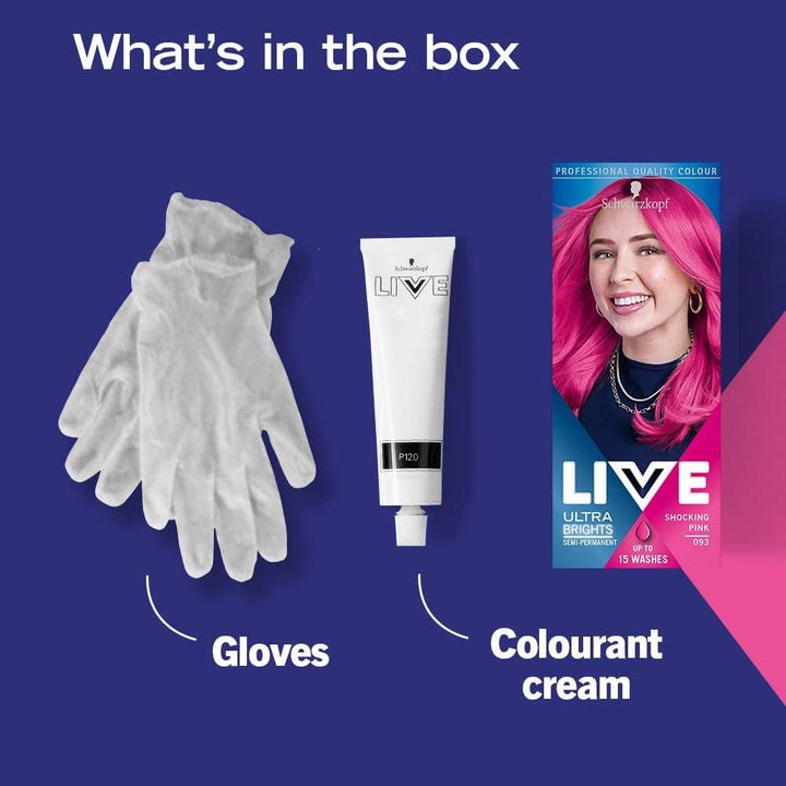 Schwarzkopf  Ultra Brights or Pastels, Vibrant Semi-Permanent Pink Hair Dye, Lasts up to 15 Washes- Shocking Pink 093
