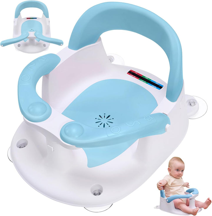 Baby Bath Seat 6 Months Plus,Sit up Bath Seat with Temperature Alert,Baby Bath Chair for Babies 6 Months+,Baby Bath Support Toddler Bath Tub Seat with Open Backrest+4 Suction Cup Grey
