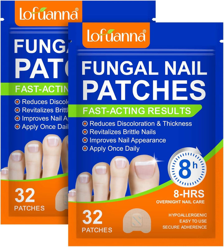 Fungal Nail Patches, 32Pcs Toe Nail Fungal Treatment Pads, 8-Hour Nighttime Toenail Fungus Treatment Restores Healthy Appearance, Reduces Discoloration & Thickness, Overnight Repair for Damaged Nails