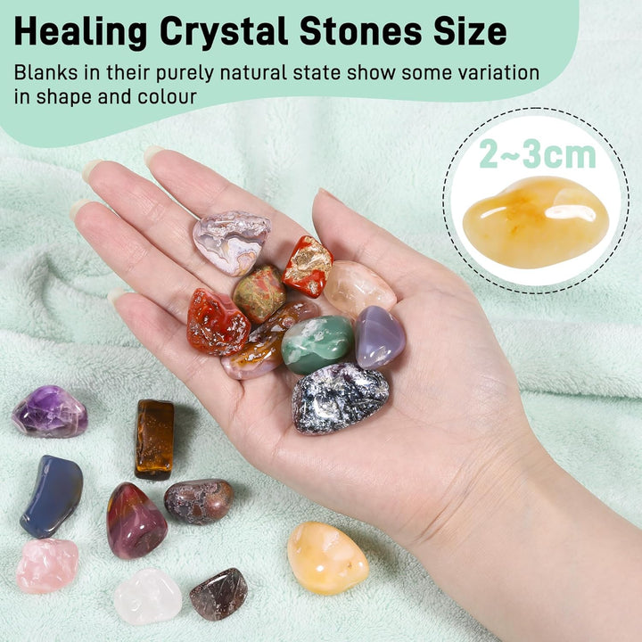 18 Pcs Healing Crystals Gemstones Set, Natural Polished Gem Stones, Lucky Pocket Stone for Yoga Balancing, Meditation, Reiki, Anxiety Stress Relief