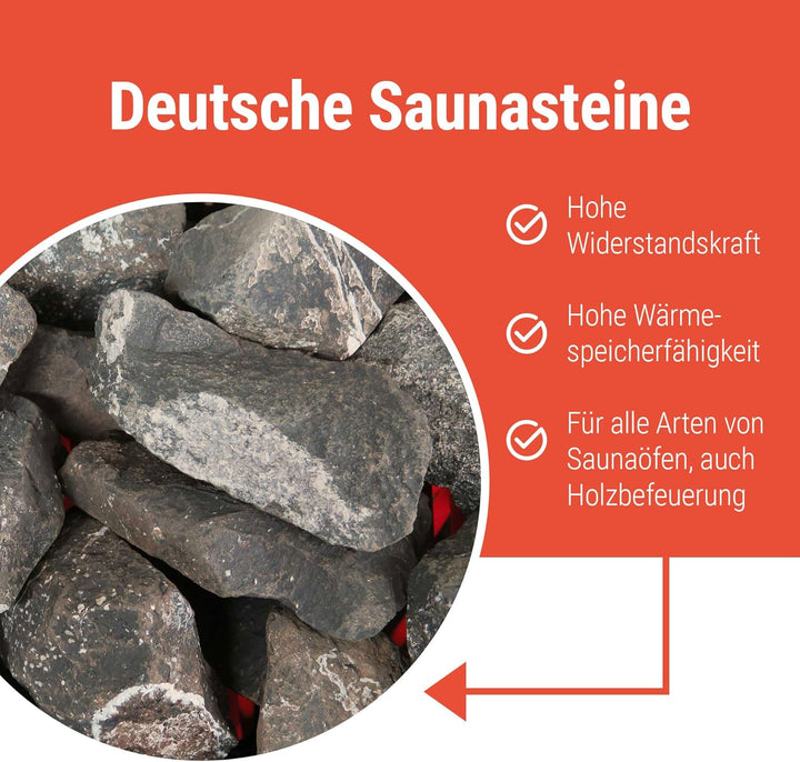 German Diabas Sauna Stones 10 Kg 5-8 Cm, 5-11 Cm or 8-12 Cm, High-Quality Infusion Stones for the Sauna Stove Pre-Washed