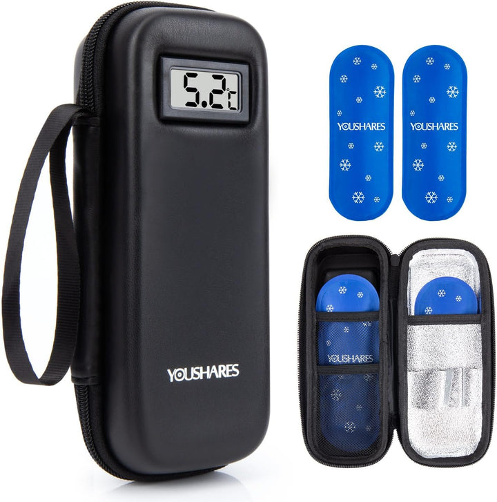 Medicine Cool Bag with Temperature Display - Small Insulin Travel Case with 2 Ice Packs for Diabetes Supplies, Monjaro Travel Case (Green)