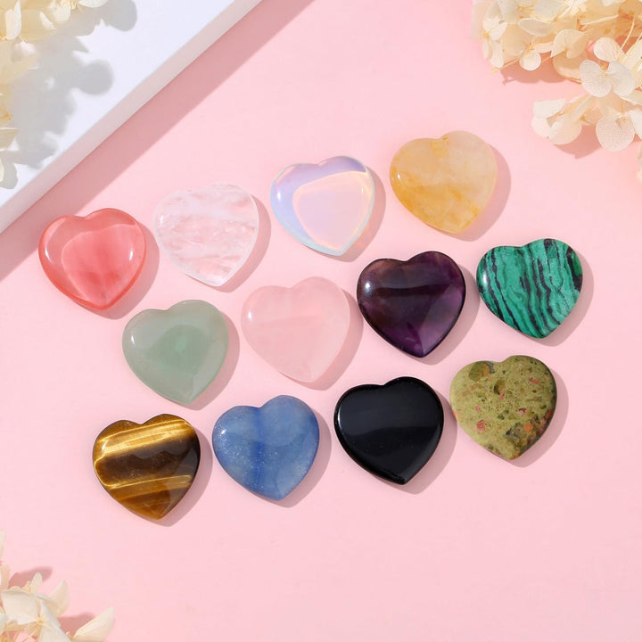 24 Pcs Crystal Gifts for Women Heart Crystals Set Assorted Healing Crystal Stones for Beginners Polished Pocket Stone Spiritual Gifts for Women（12Pcs Crystals ＆ 12Pcs Cards）