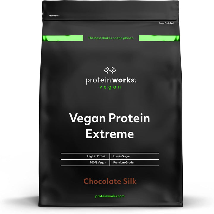 Protein Works - Vegan Protein Extreme, Added Vitamin Blend, Vegan Protein Powder, Plant Based Protein Shake, 28 Servings, Chocolate Silk, 1Kg