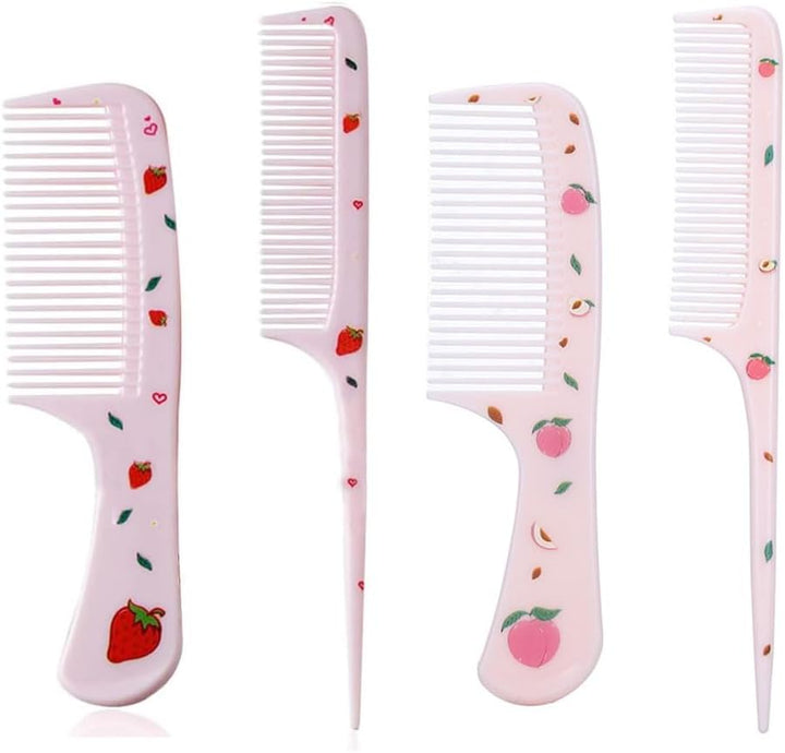 4Pcs Kids Hair Brush Set for Girls Boys - Toddler Hair Combs Wide Tooth Rat Tail Hair Styling Brushes Baby Comb Kit for Children Curly Straight Long Hair, Purple + Yellow