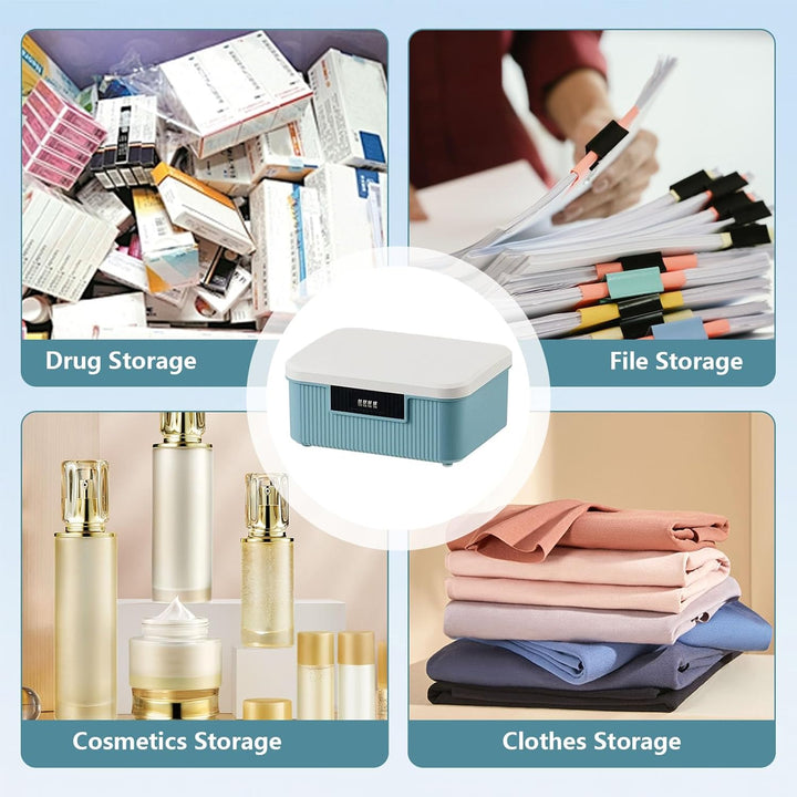 2 Layer Lockable Medicine Storage Box, 26X22X12Cm Medicine Box with Combination Lock, 9L Medicine Organizer Box with Removable Tray, Medication Storage Container for Home,School,Office(Blue)