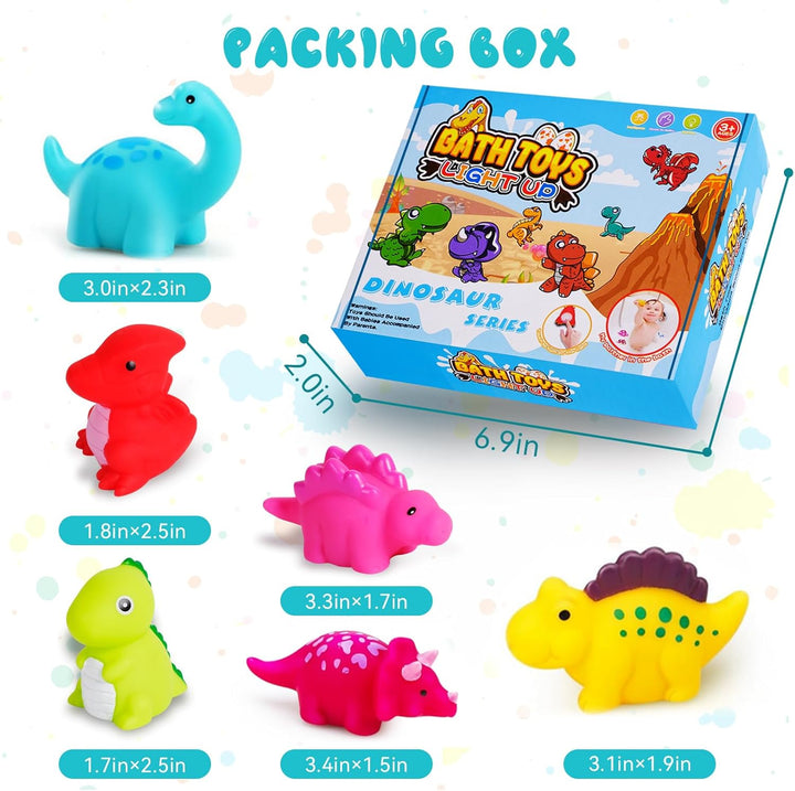 Baby Bath Toys, 6 PCS LED Kids Sensory Toys, Liquid Sensor Light up Dinosaur for Autism