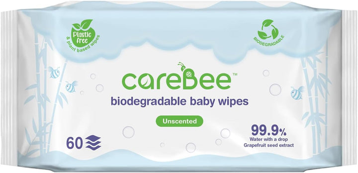 99.9% Water Baby Wipes | Biodegradable, Plant-Based & Plastic-Free | Hypoallergenic, Unscented, Extra Gentle for Sensitive Newborn Skin | 60 Wipes per Pack (1 Count (Pack of 1))