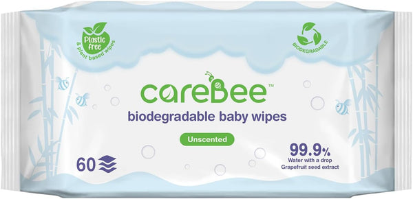 99.9% Water Baby Wipes | Biodegradable, Plant-Based & Plastic-Free | Hypoallergenic, Unscented, Extra Gentle for Sensitive Newborn Skin | 60 Wipes per Pack (1 Count (Pack of 1))