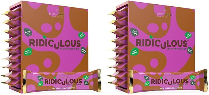 Ridiculous Vegan Protein Bar - Award Winning, Chocolate Caramelicious, 9 Bars, 100% Plant Based & Palm Oil Free, High Protein - Protein Works