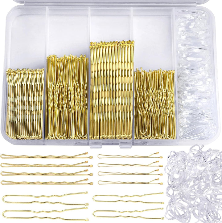 300Pcs Bobby Pins Kit - 100 Hair Pins for Women, 100 Brown, 100 Hair Bands - U Shape Pins for Buns, 2Inch, 2.36Inch, 2.75Inch