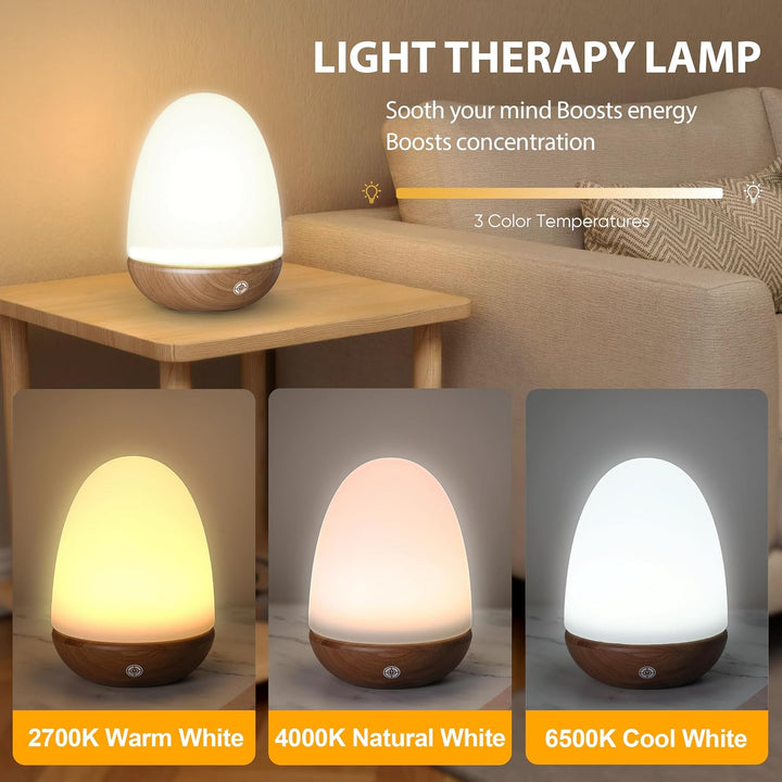SAD Lamp, Sun Light Lamp Simulation of Daylight at 10000 Lux, Full Spectrum Light with Remote, Dimmable, and 3 Color Temperature to Regulate Day/Night Rhythm, Walnut Wood Grain