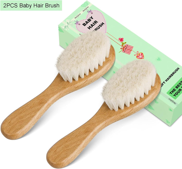 2PCS  Baby Hair Brush, Wooden Baby Brush for Newborns & Toddlers, Kids, Super Soft Goat Bristles Brush,Toddler Hair Brush,Ideal for Cradle Cap
