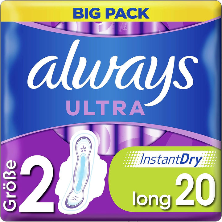 Ultra Sanitary Towels Long (Size 2) Wings X 24 Pads, Super Absorbent and Ultra Thin, for Menstrual Periods 24 X 4