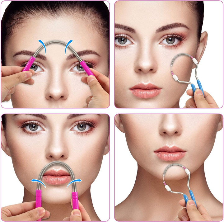 2 Pieces Spring Facial Hair Remover Manual Epilator Spring Face Hair Roller Threading Epilator Tools for Face Hair Removing Supply