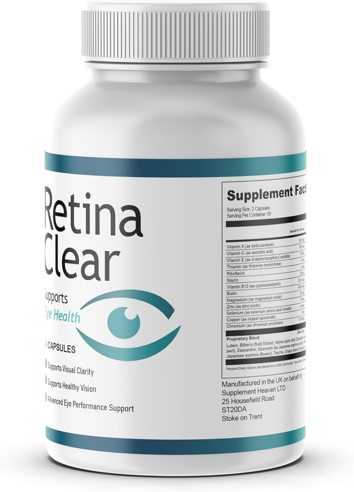 Retina Clear – 60 Capsules | Advanced Eye Health & Vision Support with Maca, Green Tea, Bitter Melon | Supports Visual Clarity & Eye Performance | Uk-Made Supplement