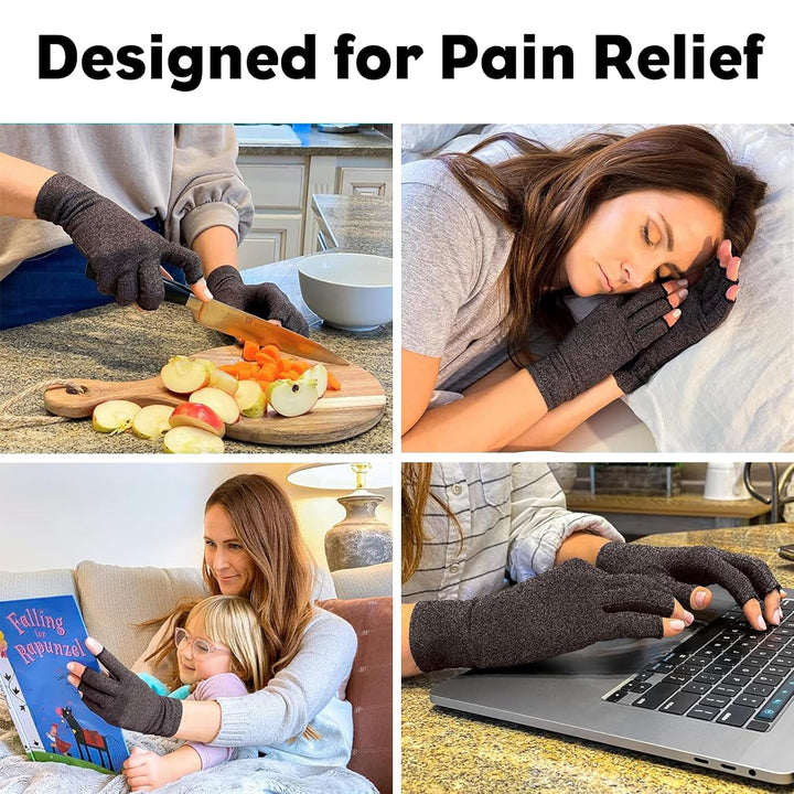 2 Pairs Compression Gloves for Women and Men, Bamboo Arthritis Fingerless Gloves for Pain Relief