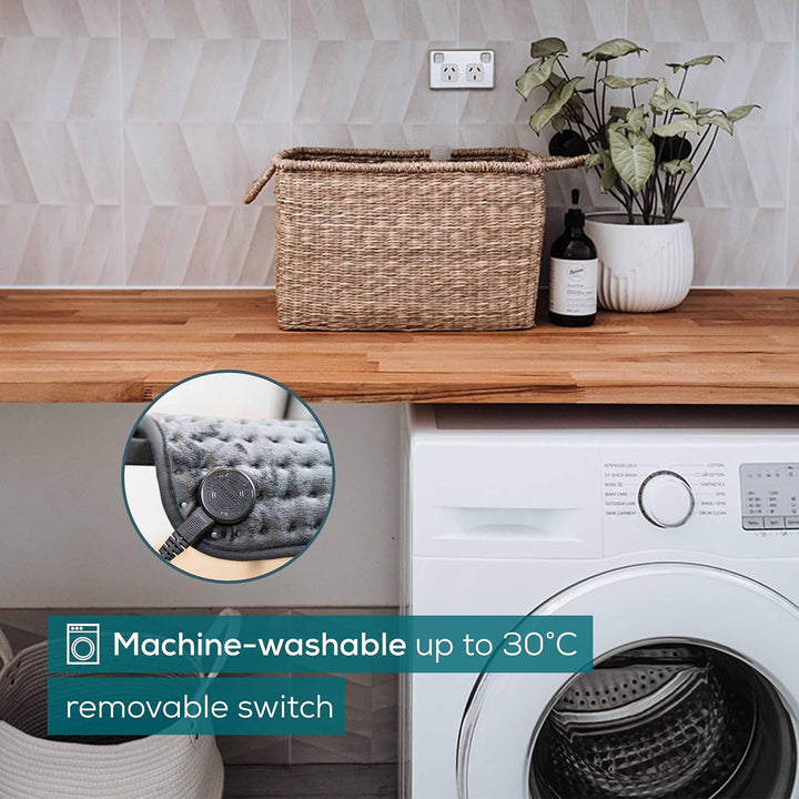 HK123 Green Planet Heating Pad, Made in Europe, Top and Bottom Made from 100% Recycled Material, Cuddly Soft, 60 X 30 Cm, 6 Temperature Levels and Automatic Shut-Off, Machine Washable, Grey