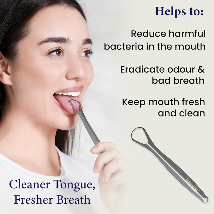 Tongue Scraper - Stainless Steel Tongue Scrapers for Adults - Plastic Free Tongue Cleaner with Ergonimic Handle Restore Fresh Breath for Men and Women