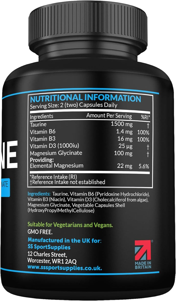 Taurine Supplement 1500Mg Capsules per Serving - Added Magnesium Glycinate, Vitamin B6, B3 and Vitamin D3-120 High Strength Taurine Capsules - (2 Capsules per Serving)