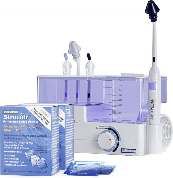 Sinupulse Elite Nasal Sinus Irrigator Starter Bundle with 90 Extra Packets of Sinuair Salt