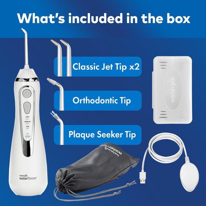 Cordless Advanced Water Flosser, 3 Pressure Settings, Dental Plaque Removal Tool, Ideal for Travel or Small Bathrooms, USB Charger, White, WP-580UK