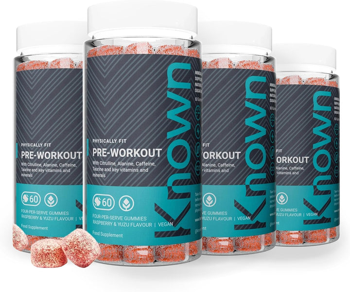 Pre-Workout Gummies – Raspberry & Yuzu Flavour – Vegan Gummy Supplement – Caffeine, Taurine, Citrulline, Alanine & Vitamins D3, B3, B6, C – Energy, Focus & Endurance – 15 Servings – Men & Women