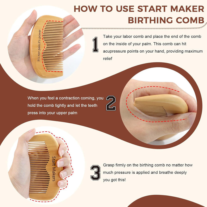 Birthing Comb for Labour Pain Relief & Hair Comb, Natural Wooden Birth Comb Postpartum Essentials, Hospital Bag Essential for Pregnant Women, Thoughtful Gift for Mum