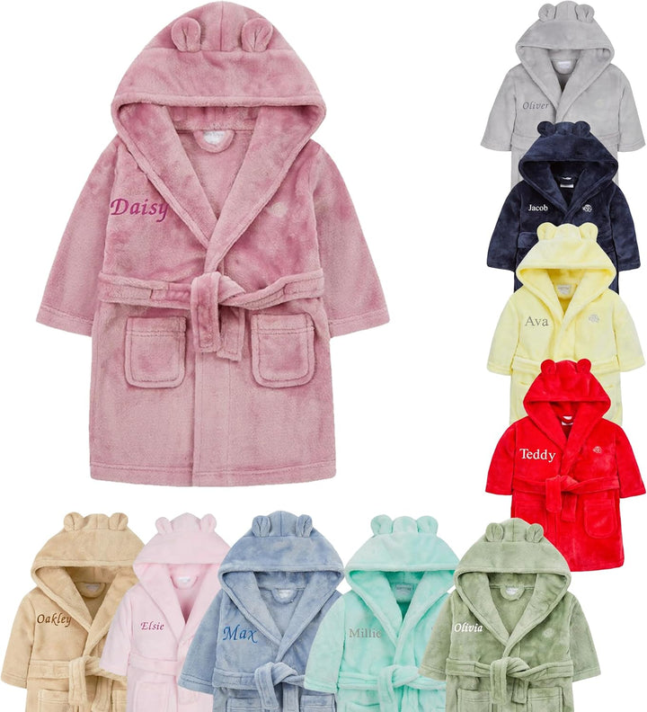 Baby Girl Boy Personalised Dressing Gown Robe Bathrobe Hooded Bear Ear