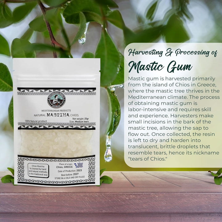 Organic Mastiha Chios 25G – 100% Natural Gluten-Free, Sugar-Free Greek Mastic Chewing Gum, Vegan Mastiha Tears for Kitchen Use, Pure Mastic from Greek Farmers