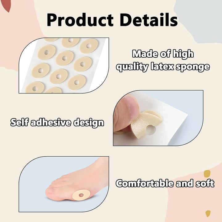 60PCS Corn Cushions Oval Soft Latex Sponge Corn Plasters for Toes anti Friction Corn Pads Self Adhesive Callus Cushions Toe and Foot Protectors Reduce Foot and Heel Pain