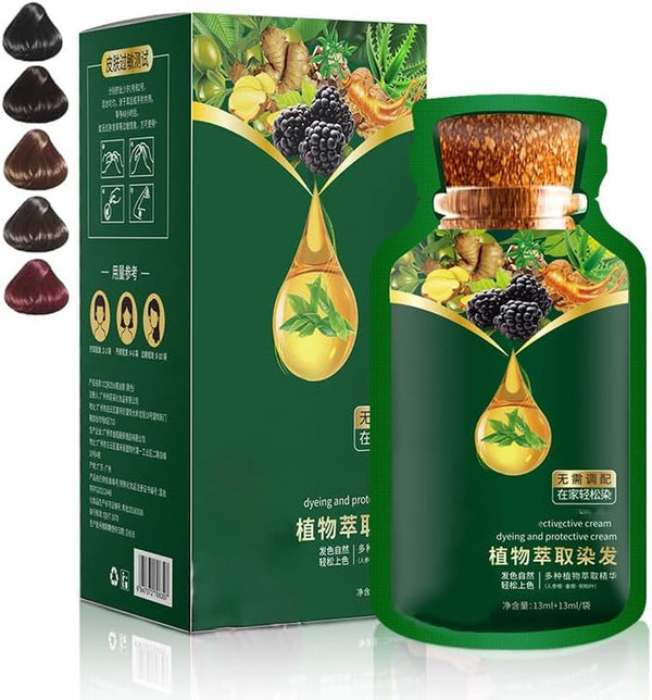 Gentle Plant-Based Quick-Use Hair Dye, Natural Plant Extract Hair Dye with Hair Mask, for the Elderly and Young People to Accurately Cover Gray Hairs (Grey)