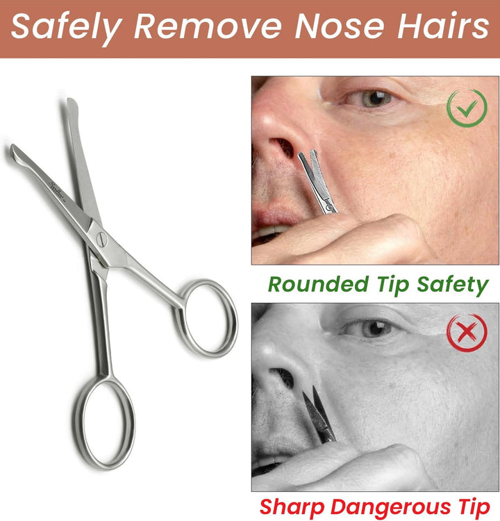 Nose & Ear Hair Trimming Scissors for Men | Rounded Safety Tip Moustache, Nasal Hair Remover & Facial Hair Scissors 4.5"