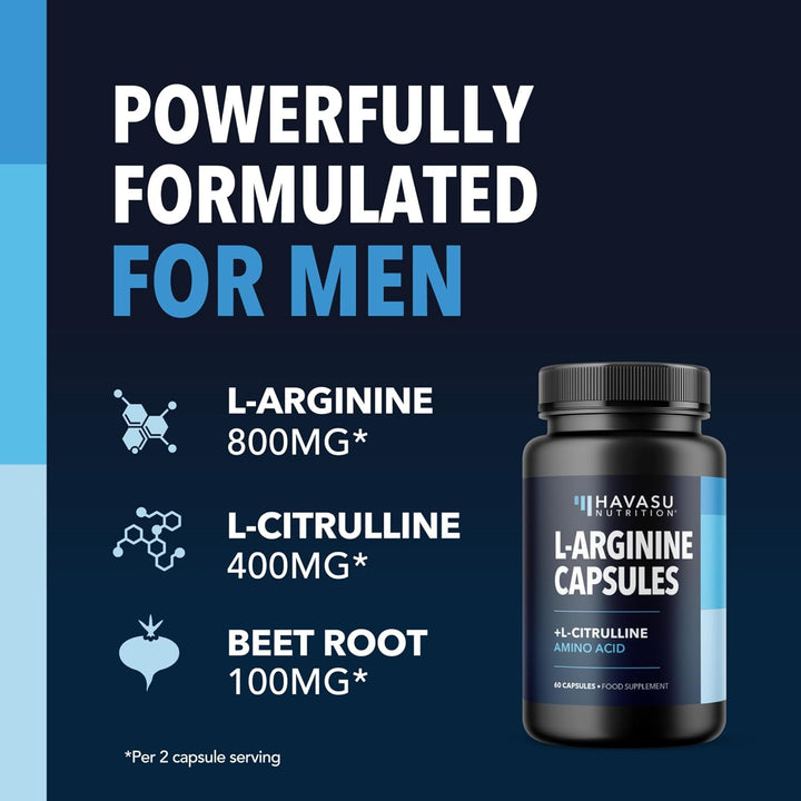 L Arginine Supplement for Men | NO Nitric Oxide Supplements for Men | Workouts & Endurance | L-Arginine L Citrulline Complex with Beet Root Powder for Male Health | Non-Gmo, Gluten-Free | 60 Ct
