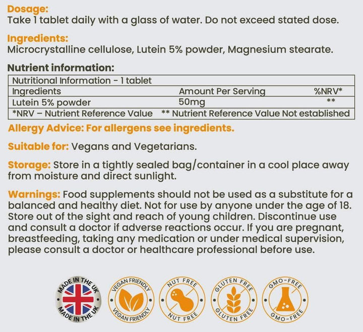 Lutein 50Mg 120 Tablets Supports Vision Eye Health Supplement