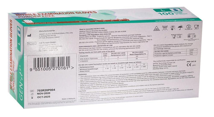 Gen X Nitrile Examination Gloves Powder Free, Finger Textured, Medium - 100 Gloves per Box (Medium, Blue)