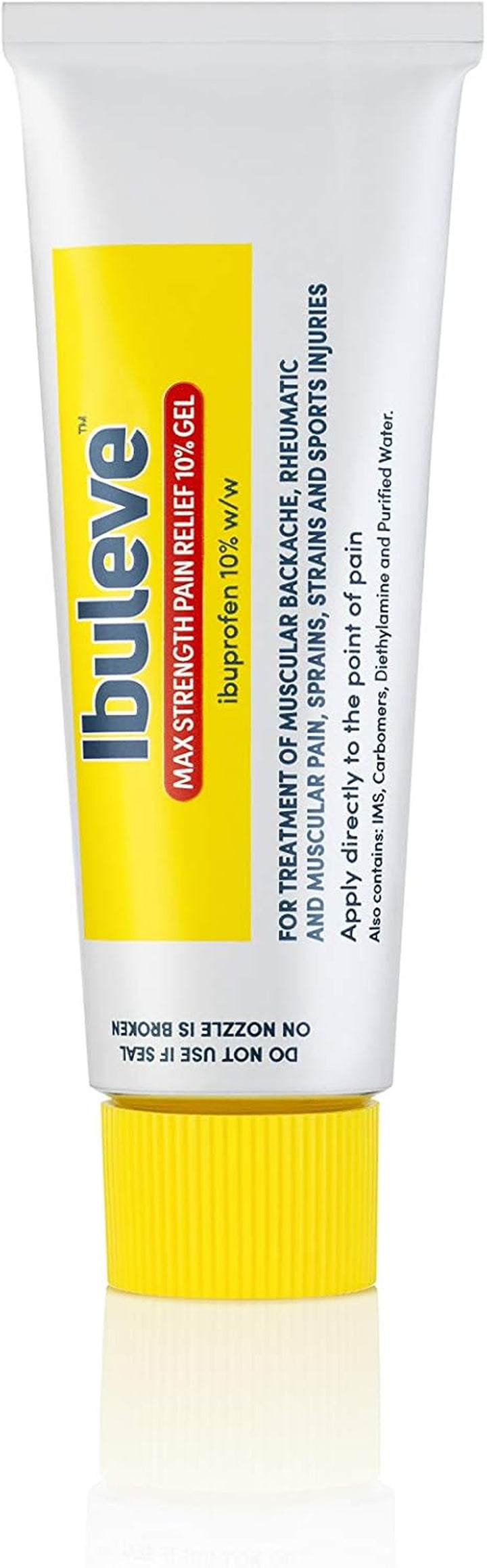 Max Strength Pain Relief 10% Ibuprofen Gel, Maximum Anti-Inflammatory Relief for Joint Pain, Sprains, Backache, Muscular Pains and Sports Injuries, 50 G