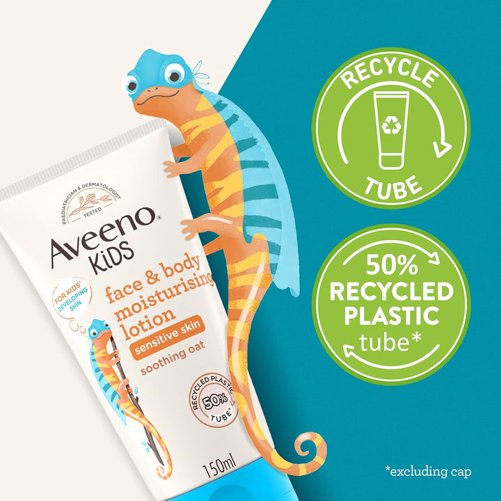 Aveeno Kids Face & Body Moisturising Lotion (1 X 150Ml), Non-Greasy and Fragrance-Free Moisturiser Enriched with Soothing Oat, Face and Body Lotion for Kids' Sensitive and Developing Skin