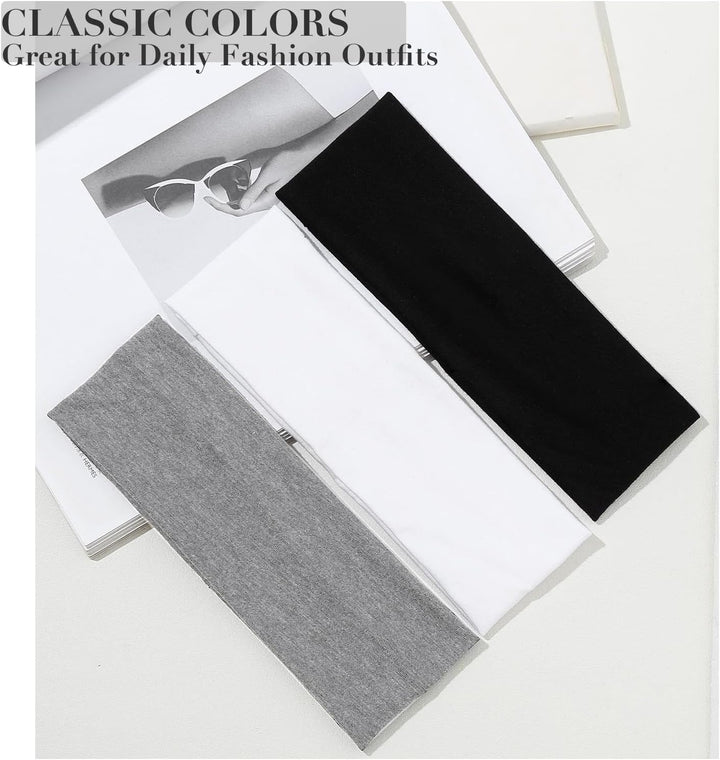 7Cm Wide Black Headbands for Women Men,  2Pack Fashion Head Bands for Women'S Hair, Soft Fabric Stretchy Hair Bands for Makeup, Yoga, Running (2Xblack)