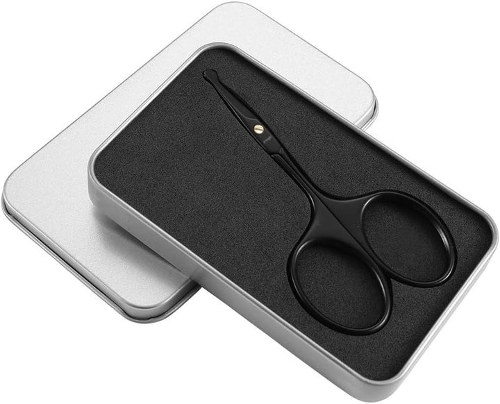 9CM Premium Nose Hair Scissors, Curved Safety Blades with Rounded Tip for Trimming Small Details Facial Hair, Ear Hair, Eyebrow (Black)