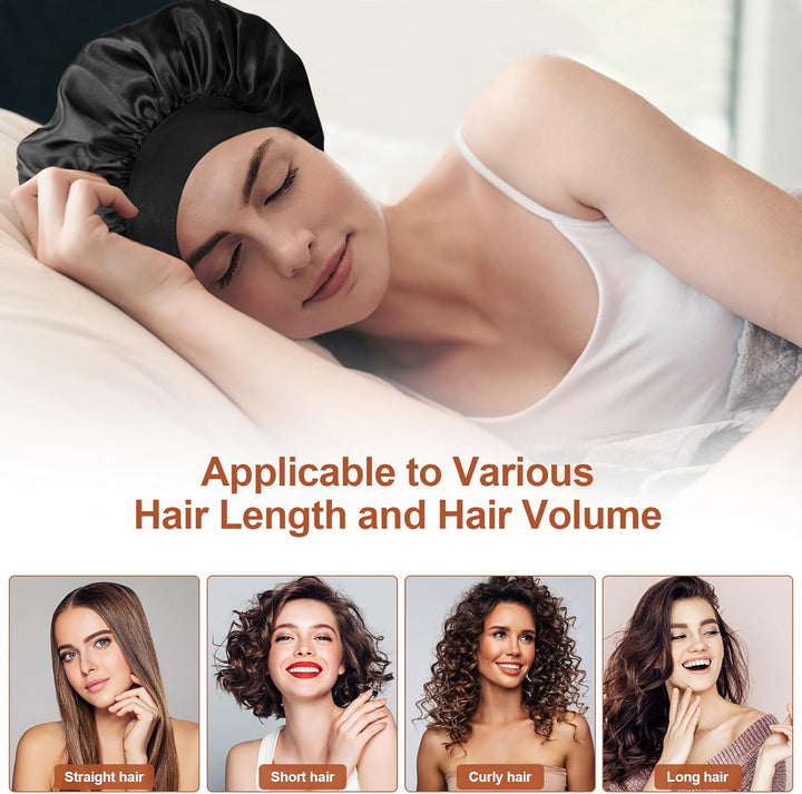 Silk Bonnet, Bonnets for Women, Satin Bonnet Hair for Sleeping, Silk Sleep Cap for Curly Hair Women, Soft and Comfortable for Night Sleep Curly Hair Protection (Black)