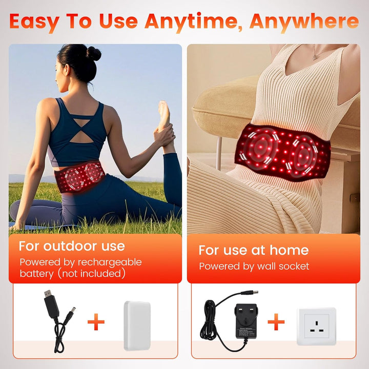 Red Light Massaging Belt for Body, 660Nm Red Light & 850Nm Near-Infrared Light Wrap Belt with 6 Time Settings, 5 Lighting Modes, 5 Massaging Levels, Back Support Massager Belt for Legs, Back, Waist