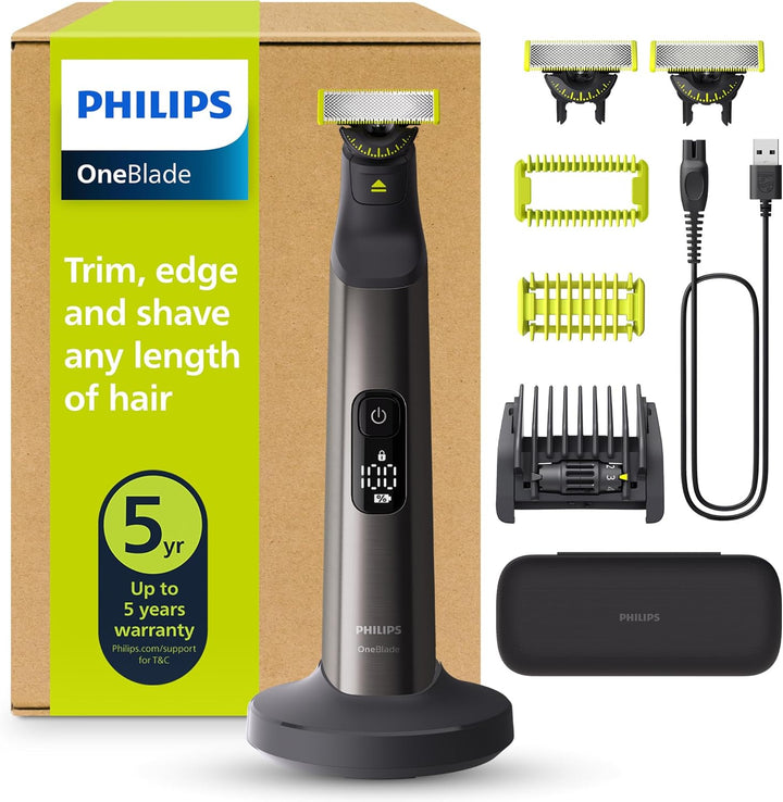 Oneblade Pro 360 Authentic Face & Body Electric Beard Trimmer, Shaver and Bodygroomer, 3X 360 Blade, 1X 20-Length Comb, 1X Body Kit, 1X Charging Stand, 1X Travel Case, QP6652/35