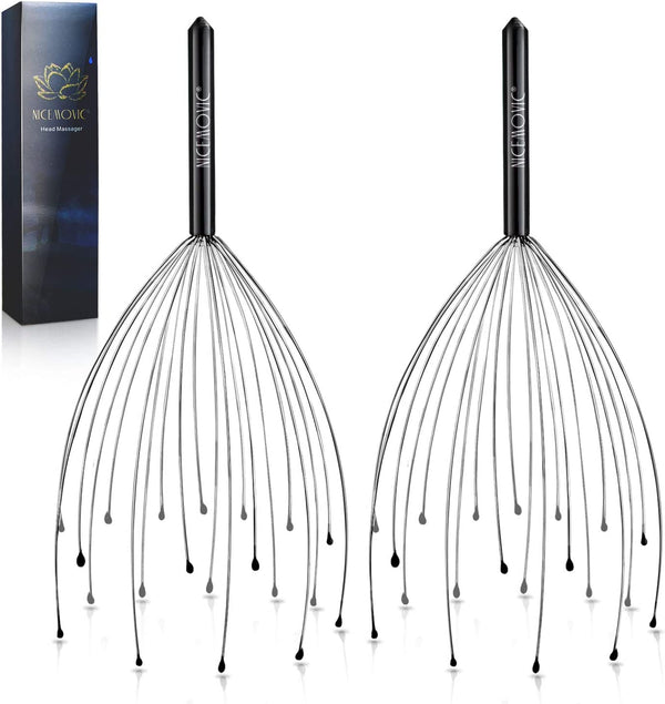 2 Pack Head Scalp Massager, Stocking Fillers Stress Relief Relax Gifts for Women Men Adults, 20 Fingers Scalp Head Scratcher for Hair Stimulation Body Relaxing (Black & Black)