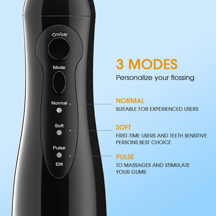 Water Flosser for Teeth Cordless Oral Irrigator Dental Water Jet Electric Tooth Flosser with 8 Jet Tips 300ML Water Tank USB Rechargeable for Tavel and Home Use (Black)