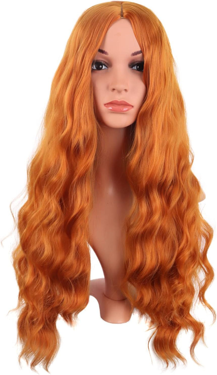 28 Inch/70 Cm Long Wavy Middle Part with No Bangs Synthetic Fiber Curly Fashion Women Party Cosplay Wig (Light Pink)