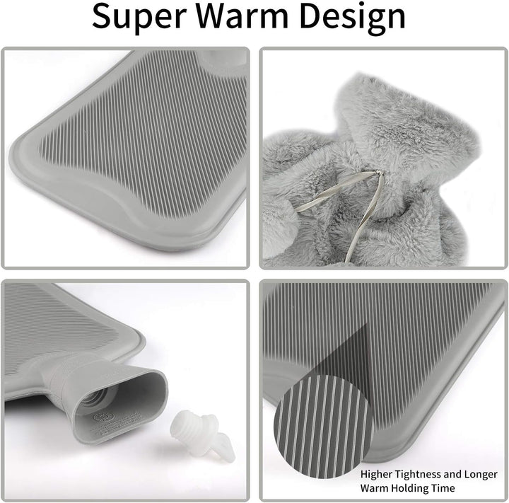 Hot Water Bottle with Cover - 1.8L Soft Fluff Hot Water Bottle, Comfortable, Safety, Heat Retention Good Performance, Warm in Winter, Suitable for Children, Baby, Adult, the Best Winter Gifts