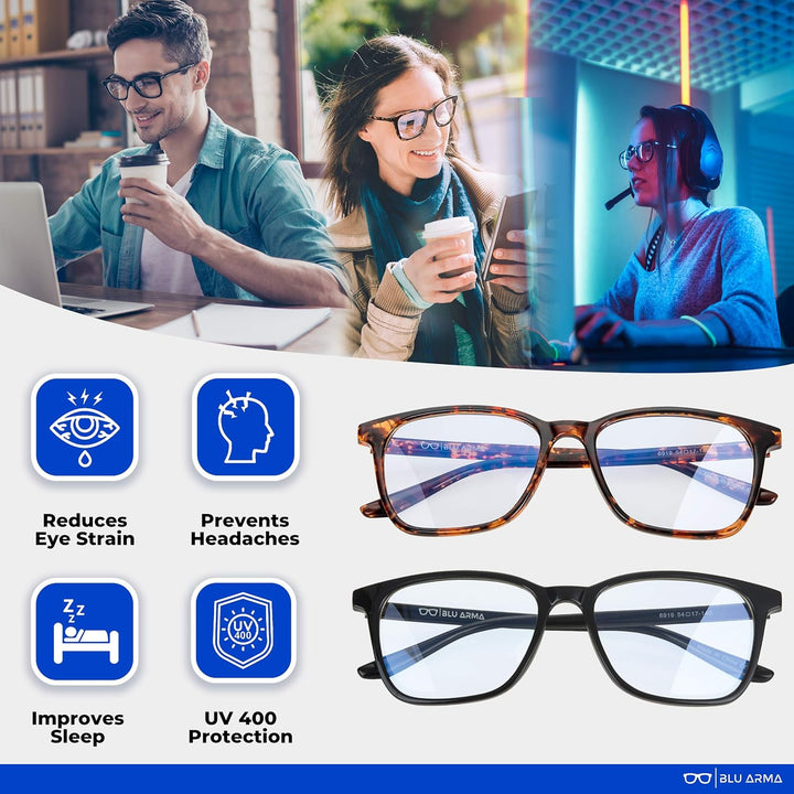 Blue Light Glasses for Men & Women with Glasses Case – Reading Glasses - Gaming Glasses to Prevent Migraine, Eye Strain, and Improve Sleep – UV 400 Protection - CE & FDA Certified