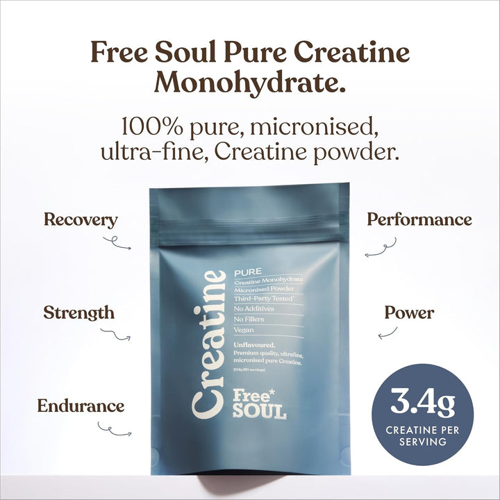 Creatine Monohydrate Powder | 100% Pure Micronised Creatine Monohydrate | Easily Dissolves | Unflavoured | Vegan | Lab-Tested | 60 Servings |