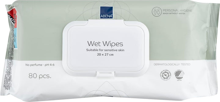 Wet Wipes - Pack of 80 Heavy Duty Incontinence Wipes - Fragrance & Colourant Free, Dermatologically Tested